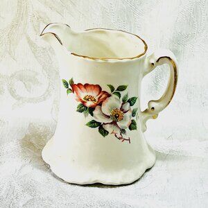 House of Webster Ceramic Pitcher Vintage Creamer Briar Rose Gold Trim USA 1950’s